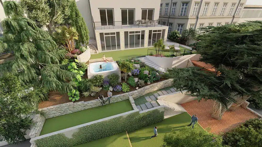 Conception 3D d'un projet de jardin en pente
